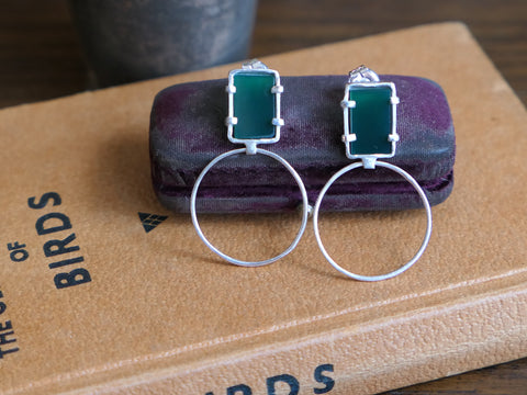 Chrysoprase and Silver Circle Drop Earrings