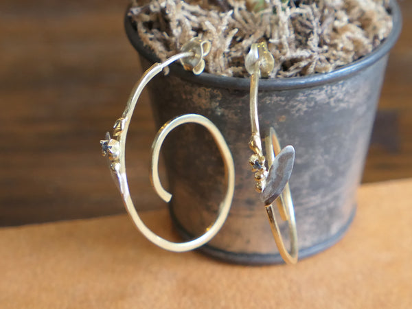 Gold Plated Silver Creole Earrings with Sapphire