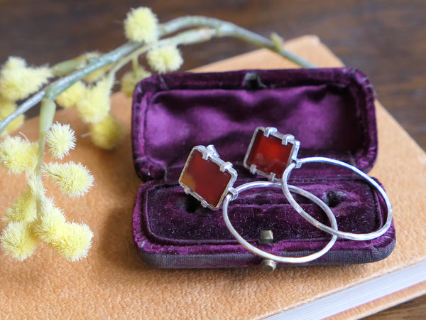 Carnelian and Silver Circle Drop Earrings