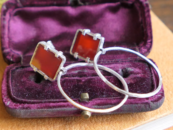 Carnelian and Silver Circle Drop Earrings