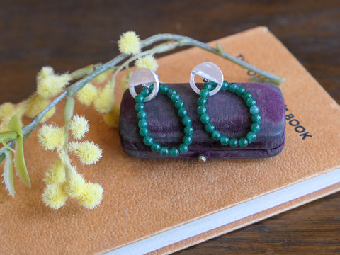 Silver Circle and Chrysoprase Bead Drop Earrings