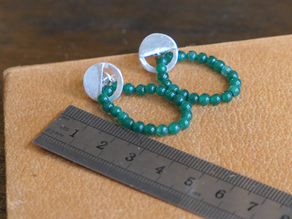Silver Circle and Chrysoprase Bead Drop Earrings
