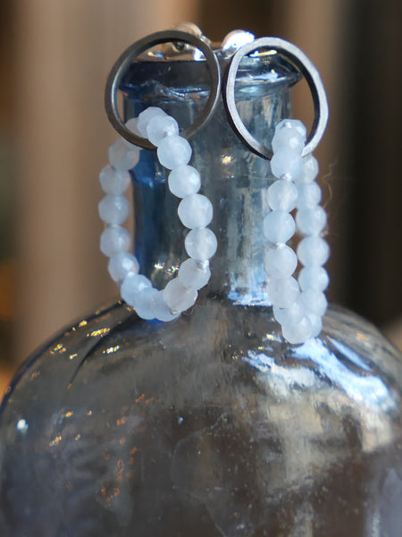 Oxidised Circle and Blue Agate Earrings