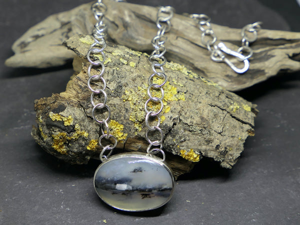 Textured Chain Necklace with Dendritic Opal