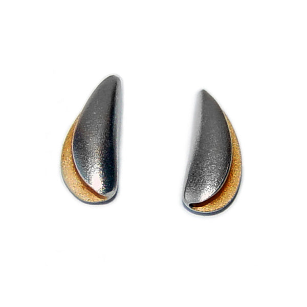 Sideways Facing Silver Shell Studs with Gold Plated Interior